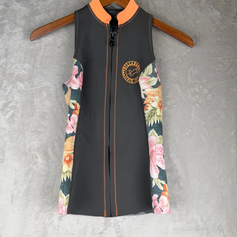 Billabong‎ Surf Capsule Womens 4 Wetsuit Vest Floral Striped Front Zip Neoprene